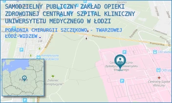 PORADNIA CHIRURGII SZCZĘKOWO - TWARZOWEJ - SAMODZIELNY PUBLICZNY ZAKŁAD OPIEKI ZDROWOTNEJ CENTRALNY SZPITAL KLINICZNY UNIWERSYTETU MEDYCZNEGO W ŁODZI - UL. POMORSKA 251,  ŁÓDŹ-WIDZEW