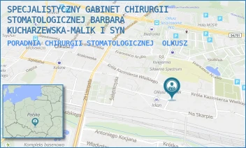 PORADNIA CHIRURGII STOMATOLOGICZNEJ - SPECJALISTYCZNY GABINET CHIRURGII STOMATOLOGICZNEJ BARBARA KUCHARZEWSKA-MALIK I SYN - UL. UL. K.K. WIELKIEGO 28,  OLKUSZ
