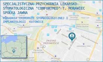 PORADNIA CHIRURGII STOMATOLOGICZNEJ I IMPLANTOLOGII - SPECJALISTYCZNA PRZYCHODNIA LEKARSKO- STOMATOLOGICZNA "COMFORTMED" T. MORAWIEC SPÓŁKA JAWNA - UL. ZABRSKA 14/1,  KATOWICE